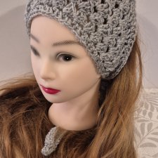 Szydełkowa chustka na głowę – Szary melanż ze srebrną nitką | Handmade