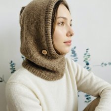 Balaclava kominiarka kaptur czapka 100% alpaka ręczna robota nugat