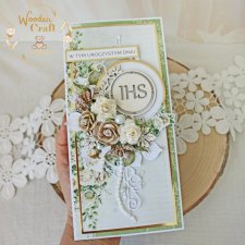 Kartka komunijna, Pamiątka Komunii, prezent "White Roses 4" GOTOWA