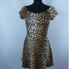 Forever 21 rozkloszowana sukienka mini panterka / S