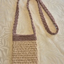 Szydełkowa torebka na telefon – Etui Boho – Krem,Jasny Brąz