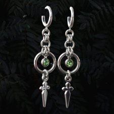 Kolczyki Chainmaille "Zielony Sztylet" – Stal Chirurgiczna & Cyrkonia