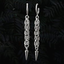 Długie Kolczyki Chainmaille Splot Bizantyjski • Kolce • Stal Chirurgiczna • Gothic Dark • 8,7 cm