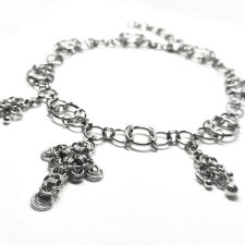 Choker Chainmaille z Krzyżem Rękodzieło Gothic Fantasy Krzyż