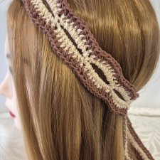 Szydełkowa opaska boho z bawełny – beż i brąz – Handmade