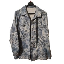 Vintage floral animal print shirt blue oversized retro blouse safari aesthetic Y2K