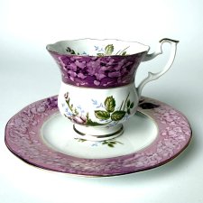 Filiżanka ze spodkiem Chodzież Fioletowy Marmurek Iwona PRL lata 70 Polski design