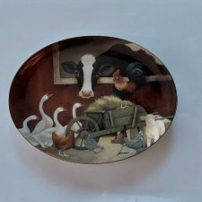 Vintage 90s porcelanowy talerz Lowell Herrero zwierzęta  wiejski styl sielski