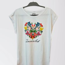 T-shirt damski - Zwierzolub - pieski kotki - wzór folkowy - XL