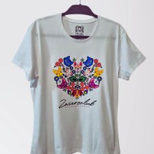 T-shirt damski - Zwierzolub - pieski kotki - wzór folkowy - XL
