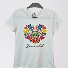 T-shirt damski - Zwierzolub - pieski kotki - wzór folkowy - S