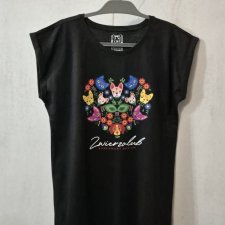 T-shirt damski - Zwierzolub - pieski kotki - wzór folkowy - S