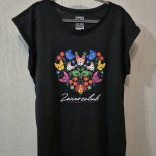 T-shirt damski - Zwierzolub - pieski kotki - wzór folkowy - XXL