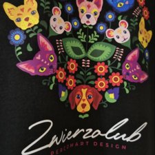 T-shirt damski - Zwierzolub - pieski kotki - wzór folkowy - L