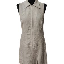 Lniana sukienka vintage minimalistyczna beige safari zip dress quiet luxury 90s M