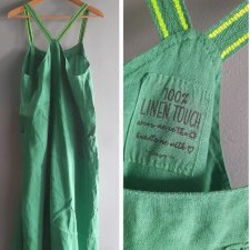Lniana maxi sukienka na ramiączkach green