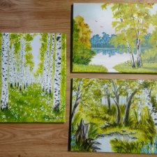 WYJĄTKOWY TRYPTYK MALARSKI 3 pejzaże w cenie 2 - "BRZOZOWY ZAKĄTEK" - MAGIA POLSKIEGO LASU W TWOIM DOMU (darmowa dostawa)
