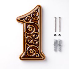Ceramiczny numer domu, cyfra 1 miodowo-brązowa, do przykręcenia