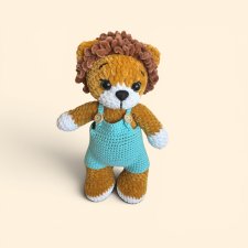 Szydełkowy Lew Amigurumi w ogrodniczkach | Maskotka Handmade Pluszowa