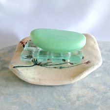 Mydelniczka ceramiczna ze szklaną podstawką | motyw roślinny | handmade