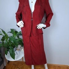 Damski garnitur vintage Hainska by Godske burgundowy haftki Curpo spódnica maxi marynarka żakiet
