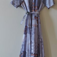 Vintage 70s/ 80s sukienka midi plisowana geometryczny wzór M