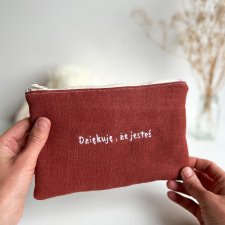 Lniana kosmetyczka haftowana -Dziękuję, że jesteś
