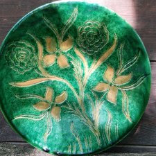 Vintage  70s zielony talerz  ścienny  dekoracyjny handmade śródziemnomorski styl