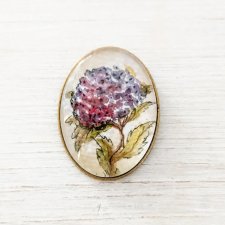Broszka z mini akwarelą malowana hortensja