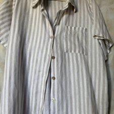 Made in Italy 100 % Len jedwabna sukienka / długa bluzka  koszulowa  z krótkim rękawem