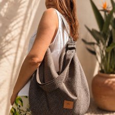 Torba hobo z plecionki tapicerskiej Brązowa