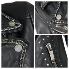 MAZE - NOWA SKÓRZANA KURTKA RAMONESKA ROCK METAL NITY ŁAŃCUSZKI 38 M SKÓRA OWCZA BIKER UNIKAT!!!