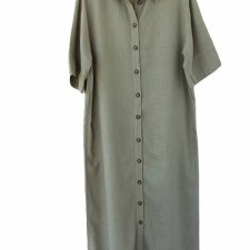 Len i wiskoza sukienka piękna sukienka vintage khaki zapinana