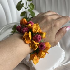 Bransoletka Owocowa. Malina i tulipany. Handmade