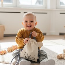 Bawełniany mini plecak miś z imieniem Wojtuś