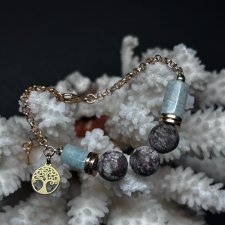 Bransoletka "Harmonia Natury" – Amazonit, Alabaster i Drzewo Życia