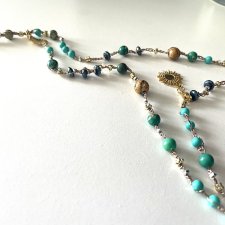 Letni Ogród – Szydełkowany naszyjnik / bransoletka 2w1 z jaspisem i perłą seashell, boho