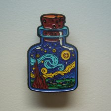 METALOWA EMALIOWANA  PRZYPINKA OBRAZ "GWIEŹDZISTA NOC" VINCENT VAN GOGH