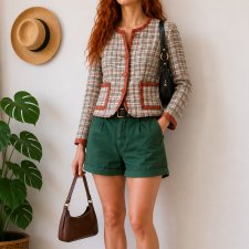Vintage Marynarka żakiet w kratkę Chanelka Cottagecore Dark Academia