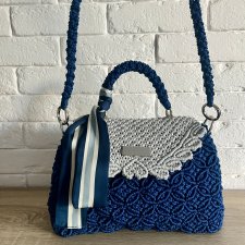 SREBRNA KORONKA DENIM - ręcznie pleciona torebka MAESTRA