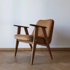 Fotel 366 Chierowski lata 60 PRL. Miodowy welur, Po renowacji