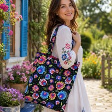 Torba na zakupy shopperka ekologiczna torba zakupowa na ramię bawełniana torba łowicka folk