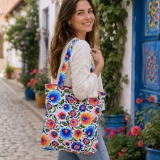 Torba na zakupy shopperka ekologiczna torba zakupowa na ramię bawełniana torba łowicka folk