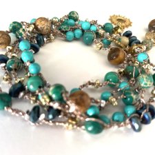 Letni Ogród – naszyjnik / bransoletka 2w1 z jaspisem i perłą seashell, boho