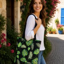 Torba na zakupy shopperka ekologiczna torba zakupowa na ramię bawełniana torba liście monstera
