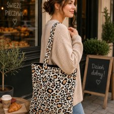 Torba na zakupy shopperka ekologiczna torba zakupowa na ramię bawełniana torba panterka