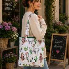 Torba na zakupy shopperka ekologiczna torba zakupowa na ramię bawełniana torba lama alpaki