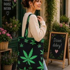 Torba na zakupy shopperka ekologiczna torba zakupowa na ramię bawełniana torba liście konopii