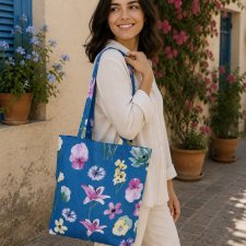 Torba na zakupy kwiaty shopperka ekologiczna torba zakupowa na ramię bawełniana torba kwiatki