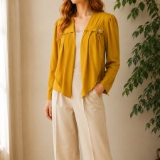 Żakiet Vintage Musztardowy Asymetryczny Retro 90s M/L narzutka Avant Garde